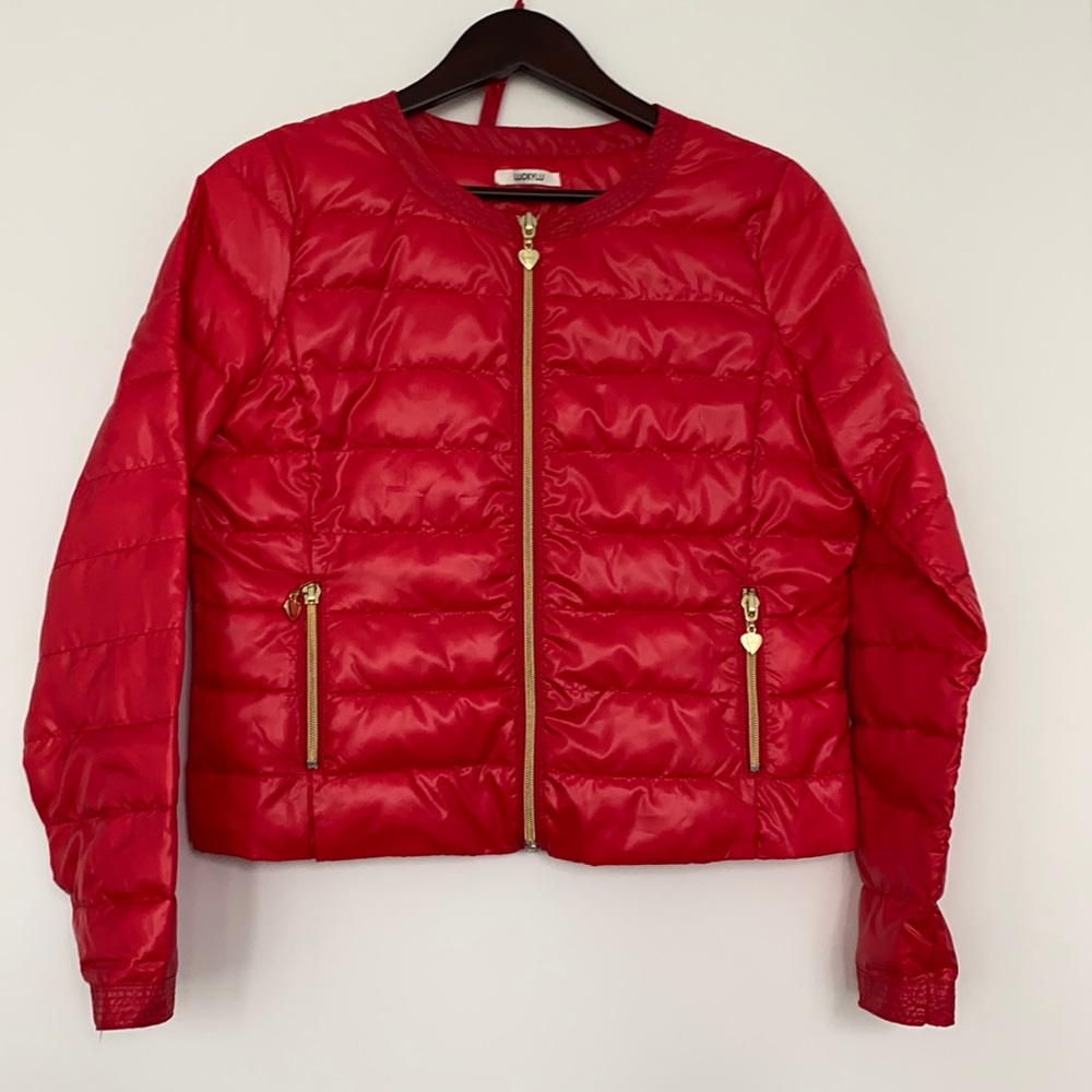 Luckylu Milano Pocketable Red Puffer Light Down Short Jacket